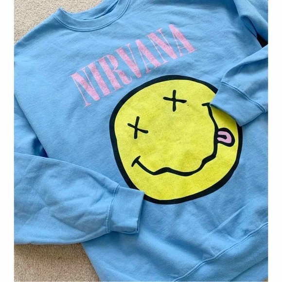 NIRVANA SMILEY FLEECES CREW NECK SWEATER - BABY BLUE SIZE L - Picture 5 of 5